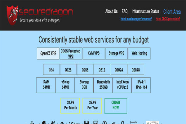 #优惠# SecureDragon - $15/年 VZ 2核 256M 15G 500G 1Gbps 九机房